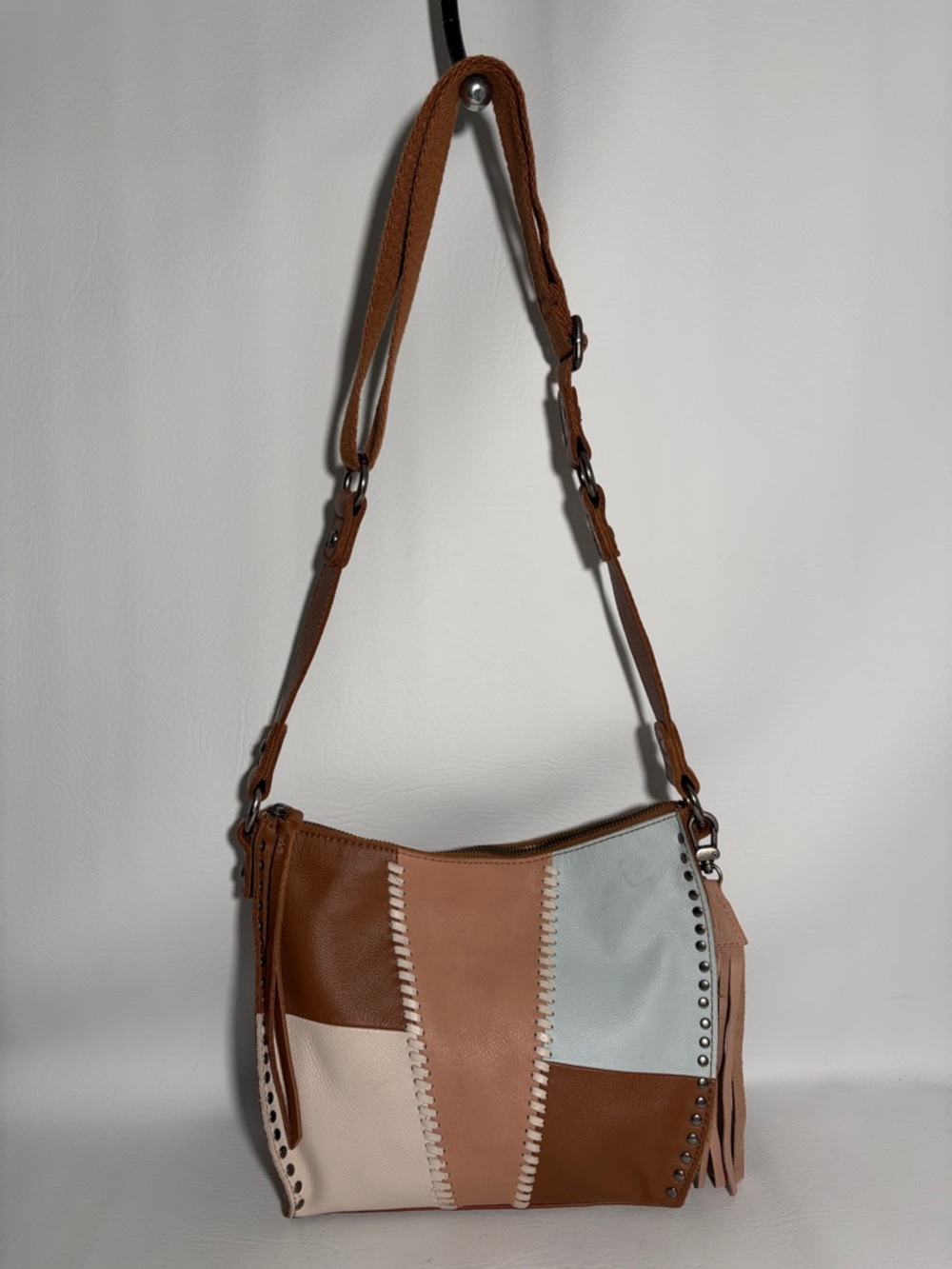 The Sak Silverlake Patchwork Leather Hobo Brown Blue Beige Tan Crossbody Purse